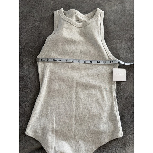 American Eagle Ribbed Racerback Tank Bodysuit Light Gray M New With Tags - Picture 2 of 5